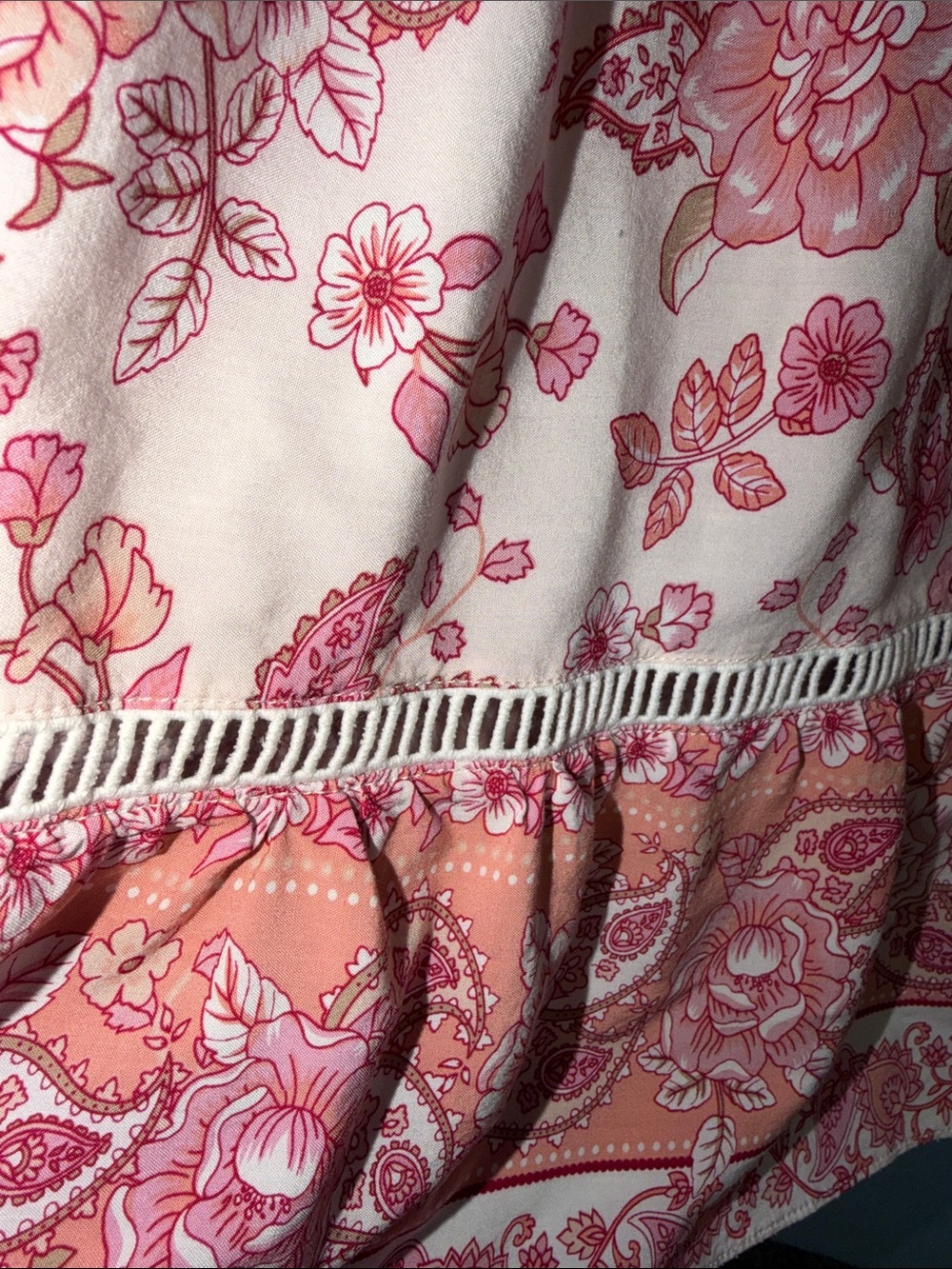 Floral Boho V-Neck Mini Dress in Blush and Rose - Picture 6 of 10